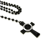 Colored Veritas Aequitas Cross Pendant with 6mm 30" Black Stone Rosary Necklace