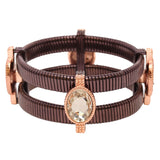 Women's Clear Oval Stone 2 Row Metal Bracelet