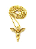 Dusted Extended Wing Pray Angel Micro Pendant w/ Chain Necklace