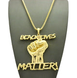 Raised Fist Between Black Lives Matter! Pendant w/3mm 30" Box Chain Necklace, Gold-Tone