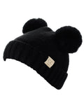 C.C Kids' Children's Double Ear Soft Pom Fuzzy Lined Cuff Beanie Cap