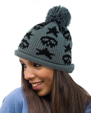 NYfashion101 Two Tone Handmade Skull & Star Knitted Pom Pom Beanie Hat