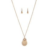 Women's Wired Flat Oval Stone Pendant Necklace and Earrings Set