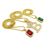 Dual Colored Gemstone with Tilted Crown on Initial B Pendant Set w/ Chain Necklace