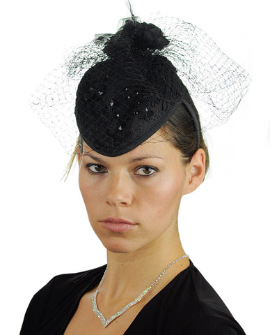 NYFASHION101 Cocktail Teardrop Sinamay Fascinator Hat w/ Fish Net & Rhinestones