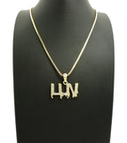 Stone Stud LUV Drip Effect Micro Pendant with Box Chain Necklace