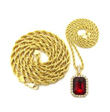 Colored Gemstone Pendant with 3mm 24" Rope Chain and 6mm 30" Rope Chain Necklace in Gold-Tone