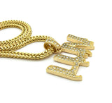 Stone Stud LUV Drip Effect Pendant w/4mm 18" Franco Chain Necklace, Gold-Tone