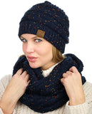 C.C Soft Stretch Colorful Confetti Cable Knit Beanie and Infinity Loop Scarf Set
