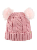 D&Y Warm Cable Knit Beanie With Double Pompom & Sherpa Lining