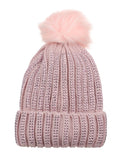 D&Y Warm Knit Cuffed Beanie With Studs And Faux Fur Pom