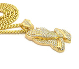 Stone Stud Praying Hands Pendant w/6mm 30" Cuban Chain Necklace, Gold-Tone