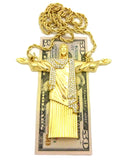 Stone Stud Christ the Redeemeer Figure w/ 5mm 36" Rope Chain Necklace in Gold-Tone