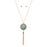 Women's Stud Border Round Stone Pendant Necklace and Earrings Set