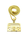 Stone Stud Boom Box Player Pendant with Chain Necklace
