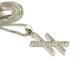 Stone Stud Double X Pendant w/ 2mm 24" Box Chain Necklace