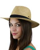 C.C Women's Raffia Straw Weaved Panama Sun Hat with Ribbon Trim