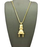 Gold-Tone Polished Power Plug Pendant with Chain Necklace