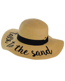 C.C Women's Paper Weaved Beach Time Embroidered Quote Floppy Brim Sun Hat