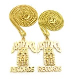 Dual Polished Last Kings Records Label Pendant Set w/ Cuban Chain Necklaces in Gold-Tone