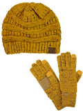 C.C Colorful Confetti Cable Knit Beanie and Anti-Slip Touchscreen Gloves Set