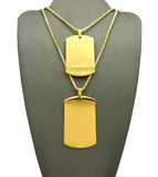 Polished Plain Dog Tag Pendant Set w/ 2mm 24" & 30" Box Chain Necklaces in Gold-Tone