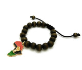 Power Fist on Pan Africa Charm with 12mm Adjustable Wooden Bead Macrame Bracelet