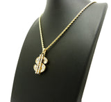 Stone Stud Dollar Sign Micro Pendant with Rope Chain Necklace, Gold-Tone