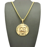 Stone Stud QC Initials on Polished Round Pendant w/ 24" Necklace in Gold-Tone