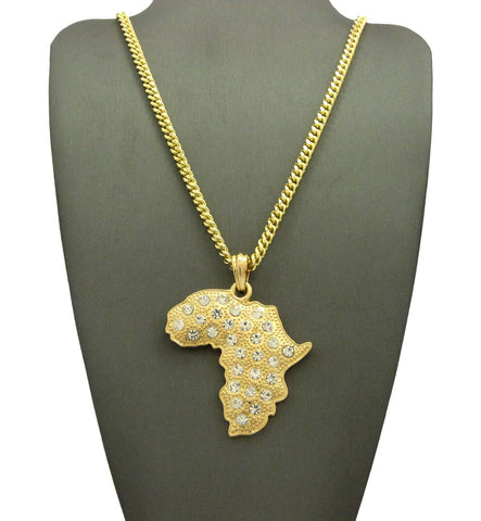 Stone Stud Africa Continent Pendant with Chain Necklace