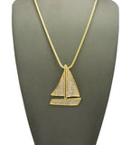 Stone Stud Sailboat Pendant w/2mm 24" Box Chain Necklace