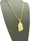 Gold-Tone Polished Chunky Nugget Pendant w/ 2mm 24" Box Chain Necklace