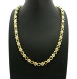 Hip-Hop Rapper's Style 6mm 22" Acrylic Stone Chain Necklace, Gold-Tone/Green & Clear Stone