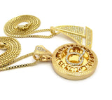 Stone Stud Sailboat & Micro Initials QC Pendant Set w/Box Chain Necklaces, Gold-Tone