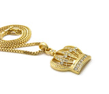 Stone Stud Hollow Royal Crown Pendant with 2mm 24" Box Chain Necklace