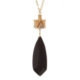 Women's Smooth Long Briolette Stone Dangle Pendant with 30" Link Chain Necklace