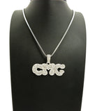 Stone Stud CMG Initials Rapper Pendant with 2mm 24" Box Chain Necklace