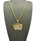 Stone Stud Royal Flush Poker Hand Pendant w/ Chain Necklace