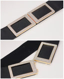 NYFASHION101 Women's Stretch Waist Belt w/ Stone Stud Square Front Closure, Black