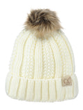 C.C Kids' Children's Cable Knit Faux Fuzzy Fur Pom Fleece Lined Cuff Beanie