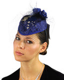 NYFASHION101 Cocktail Teardrop Sinamay Fascinator Hat w/ Fish Net & Rhinestones