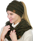 C.C Colorful Confetti BeanieTail Messy High Bun Cable Knit Beanie and Infinity Loop Scarf Set