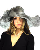 NYFASHION101 Kentucky Derby Enlarged Sheer Floral Accent Sinamay Dress Hat