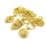Narrow Lion Medal, 3D Lion Head & Stone Stud Crown King Lion Pendant Ball Chain Necklace Set in Gold-Tone