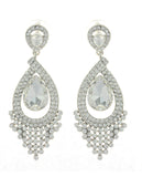 Dazzling Chandelier Teardrop Clear Stone Dangling Earrings in Silver-Tone