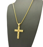 Polished Nugget Cross Pendant w/ 2mm 24" Box Chain Necklace in Gold-Tone