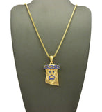 Colored Stone Stud Jesus Face Pendant with Chain Necklace