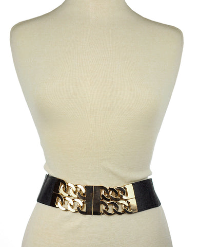 Women's Wide Gold-Tone Dual Link Chain Elastic Stretch Waist Belt