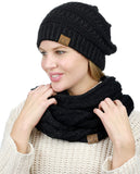 C.C Unisex Soft Stretch Chunky Cable Knit Beanie and Infinity Loop Scarf Set