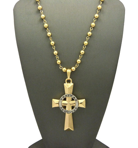 Silver-Tone Veritas Aequitas Pendant 6mm 30" Bead Chain Necklace in Gold-Tone